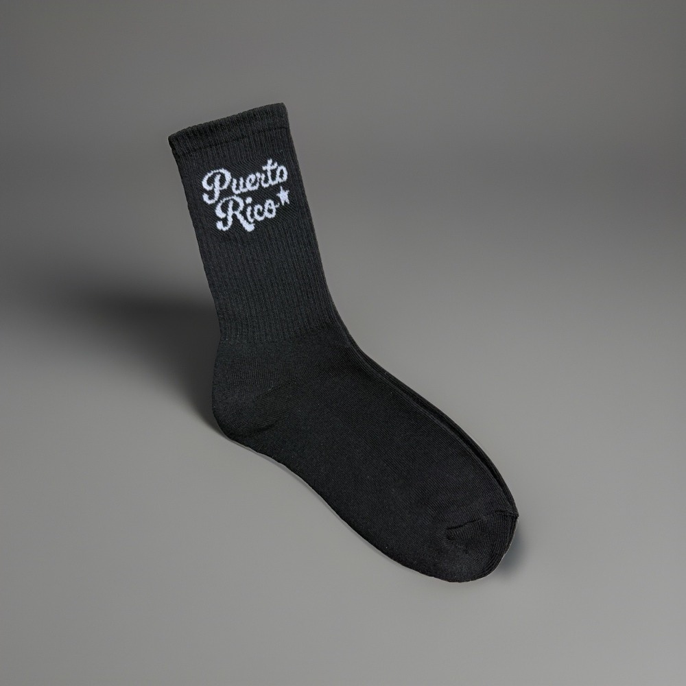 Puerto Rico Boricua Crew Socks 1 Pair Black White Unisex Regular Size